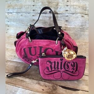 Juicy Couture Pink Velour Handbag + Matching Wristlet – Y2K Style Bundle